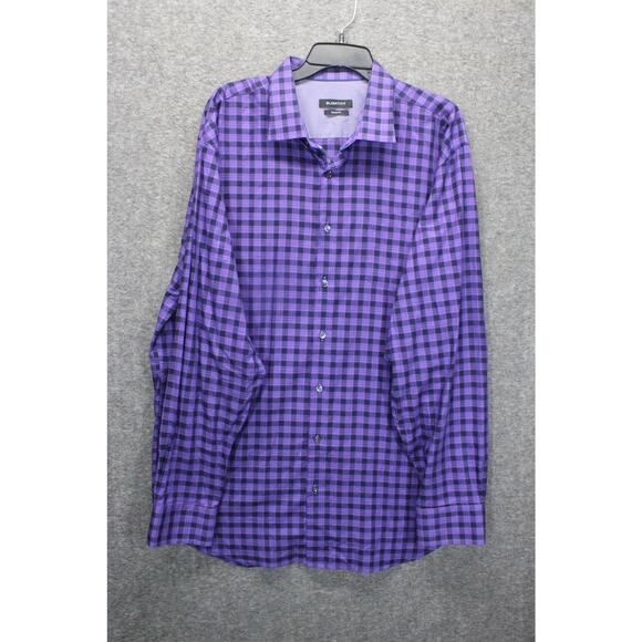 Bugatchi Mens Button Up Shirt size 2XL Purple Gingham Plaid Long Sleeves - Picture 1 of 6